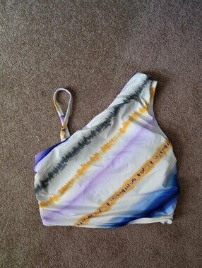 Land's End Mutlicolor One-Shoulder Bikini Top in White, Yellow & Purple